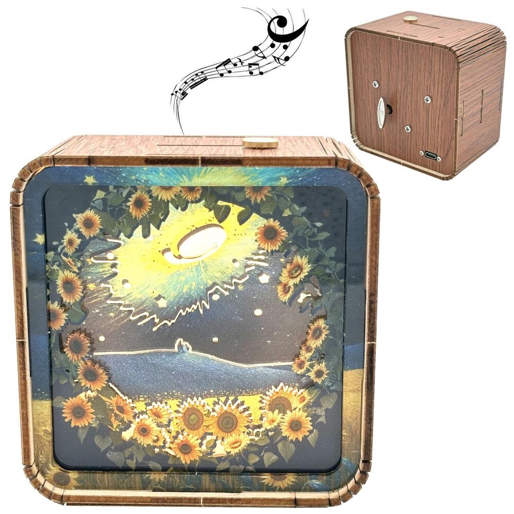 4283 3D Wooden Handmade Touch LED Night Light Wind Up Music Box